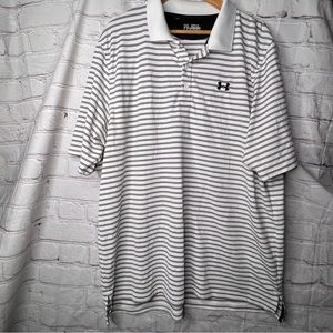 Under Armour HeatGear Mens Golf Polo Shirt Size 2XL Loose Black & White Striped